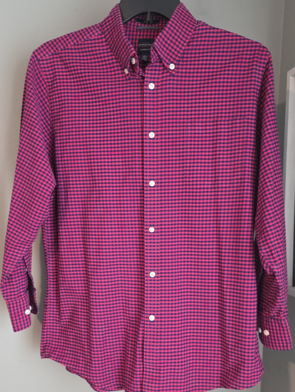 Dockers Men's Pink and Blue Check Button-Down Shirt Size Large